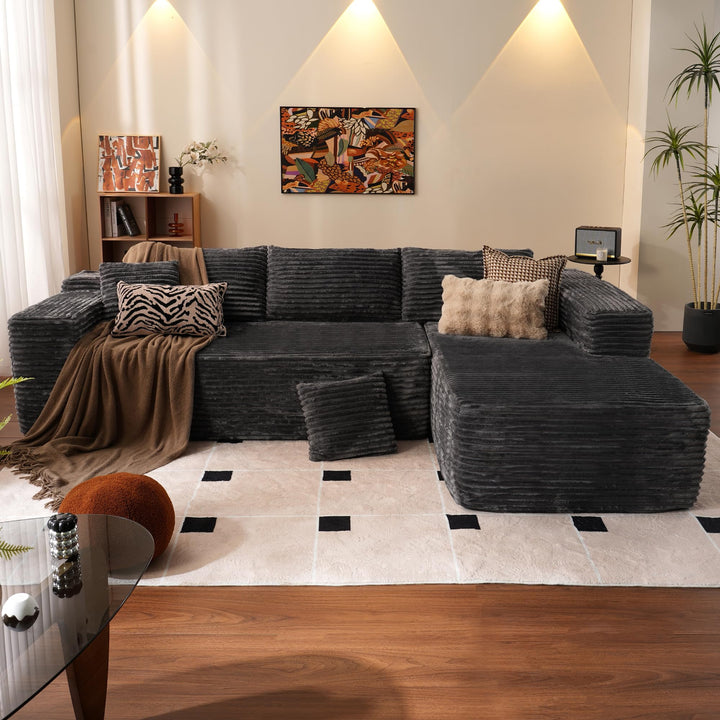 Ovios 104" L-formet modulsofa med chaise, myk kordfløyelsstoff, ingen montering nødvendig