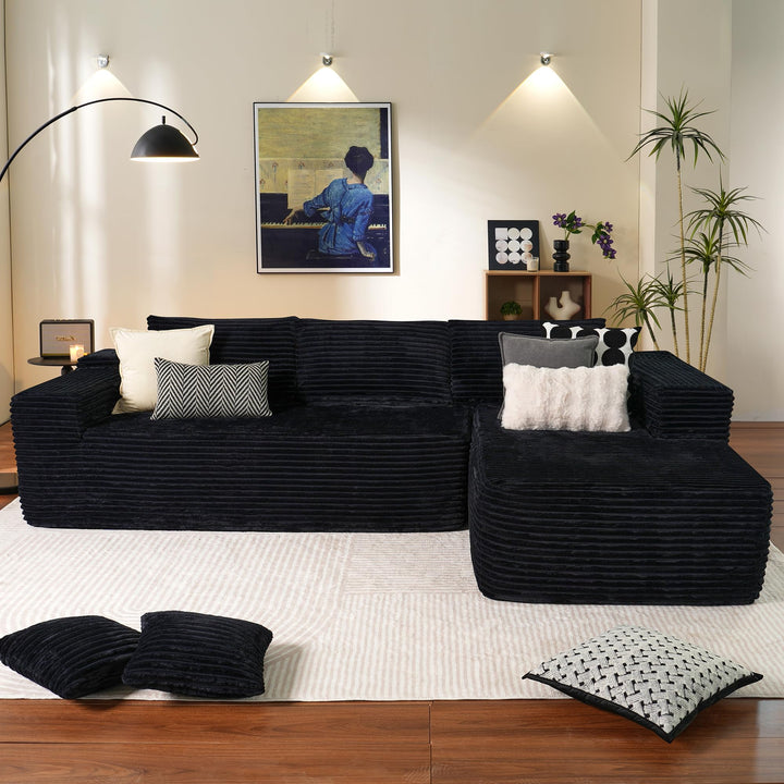 Ovios 104" L-formet modulsofa med chaise, myk kordfløyelsstoff, ingen montering nødvendig