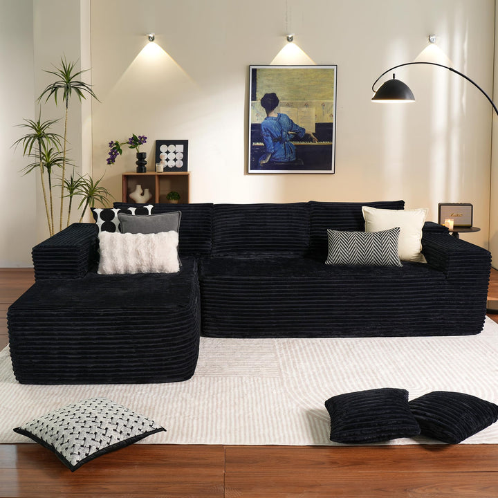 Ovios 104" L-formet modulsofa med chaise, myk kordfløyelsstoff, ingen montering nødvendig