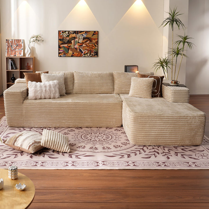 Ovios 104" L-formet modulsofa med chaise, myk kordfløyelsstoff, ingen montering nødvendig
