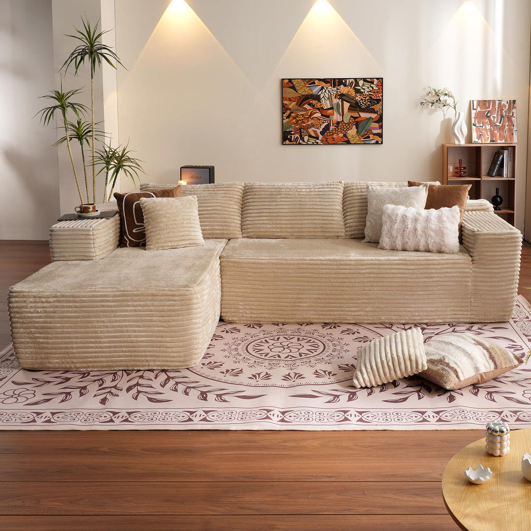 Ovios 104" L-formet modulsofa med chaise, myk kordfløyelsstoff, ingen montering nødvendig