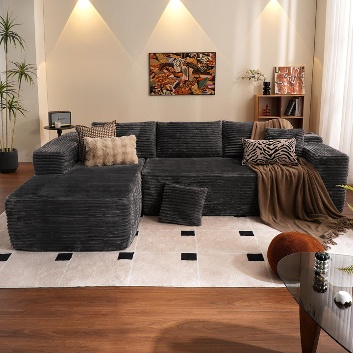 Ovios 104" L-formet modulsofa med chaise, myk kordfløyelsstoff, ingen montering nødvendig