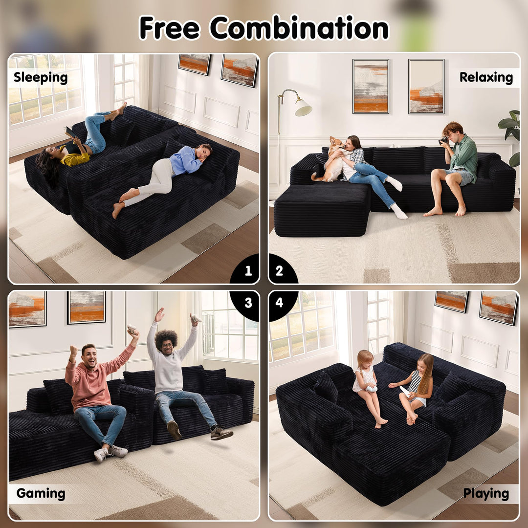Ovios 104" L-formet modulsofa med chaise, myk kordfløyelsstoff, ingen montering nødvendig