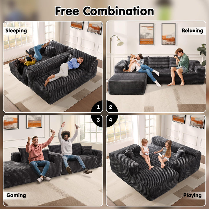 Ovios 104" L-formet modulsofa med chaise, myk kordfløyelsstoff, ingen montering nødvendig