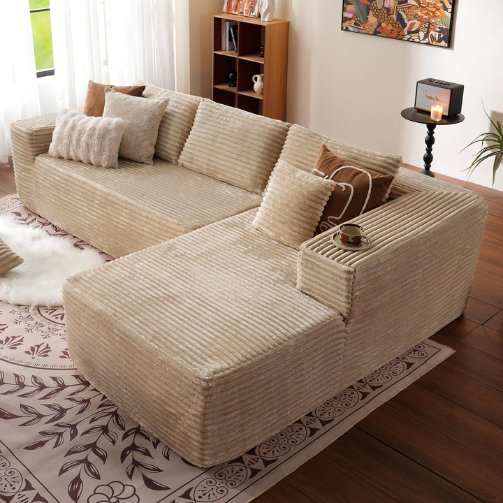 Ovios 104" L-formet modulsofa med chaise, myk kordfløyelsstoff, ingen montering nødvendig