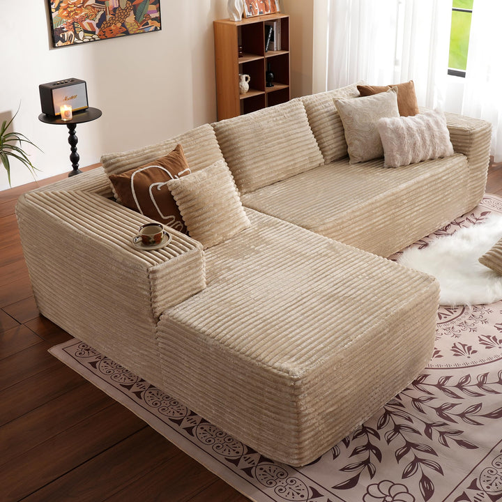 Ovios 104" L-formet modulsofa med chaise, myk kordfløyelsstoff, ingen montering nødvendig