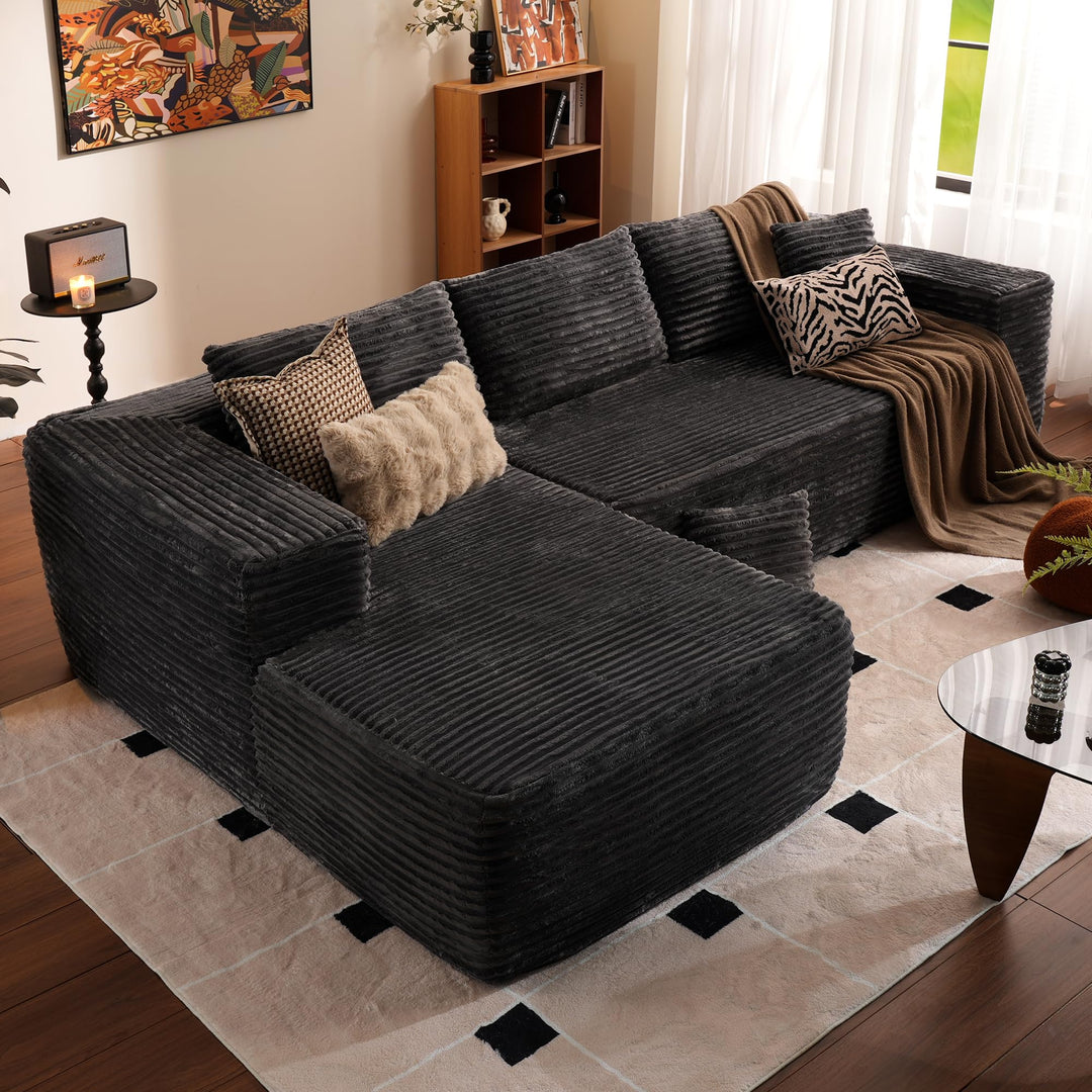 Ovios 104" L-formet modulsofa med chaise, myk kordfløyelsstoff, ingen montering nødvendig