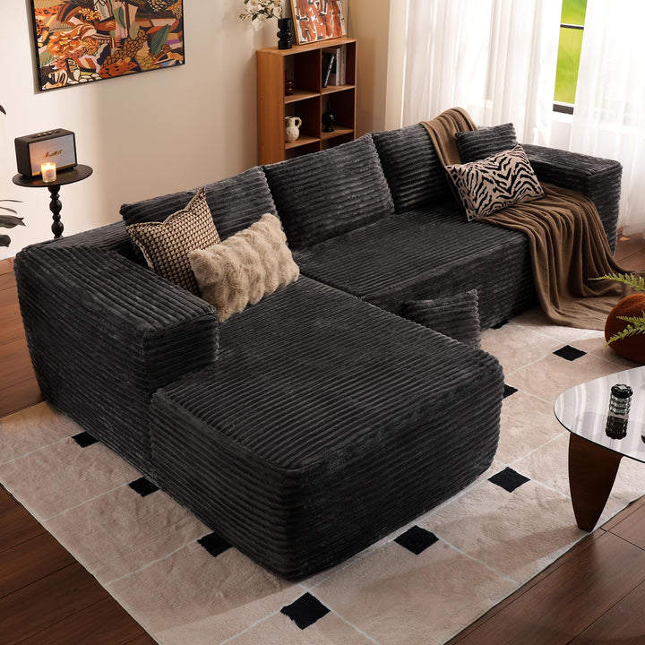Ovios 104" L-formet modulsofa med chaise, myk kordfløyelsstoff, ingen montering nødvendig