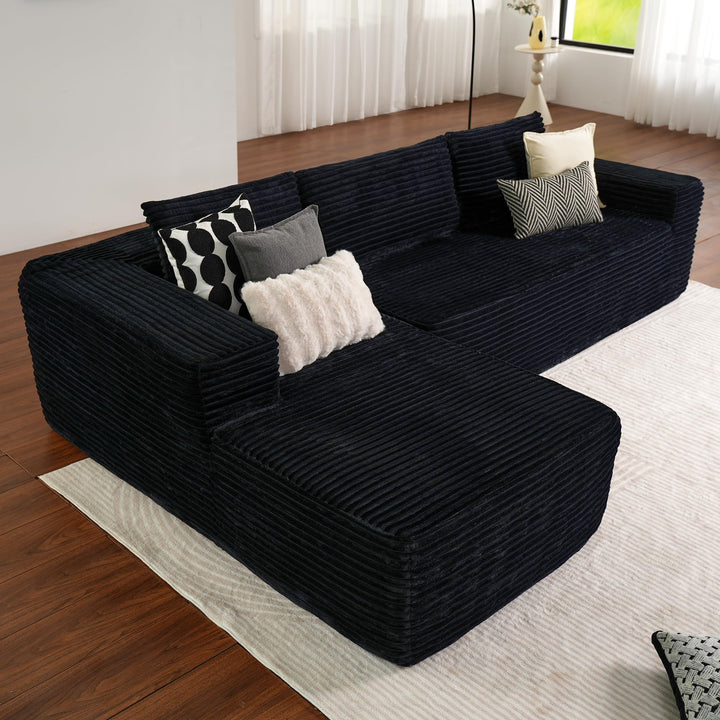 Ovios 104" L-formet modulsofa med chaise, myk kordfløyelsstoff, ingen montering nødvendig
