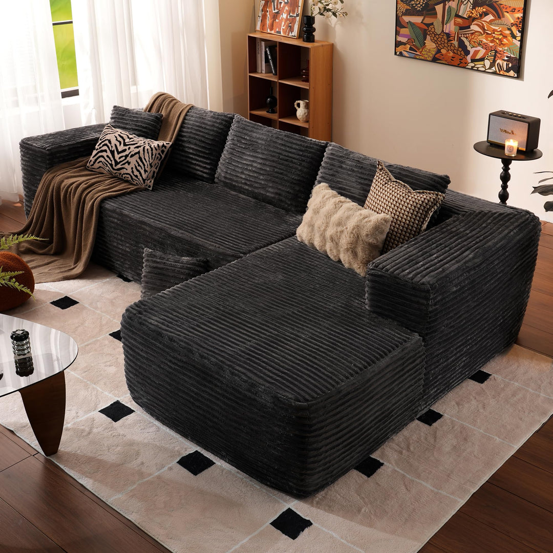 Ovios 104" L-formet modulsofa med chaise, myk kordfløyelsstoff, ingen montering nødvendig