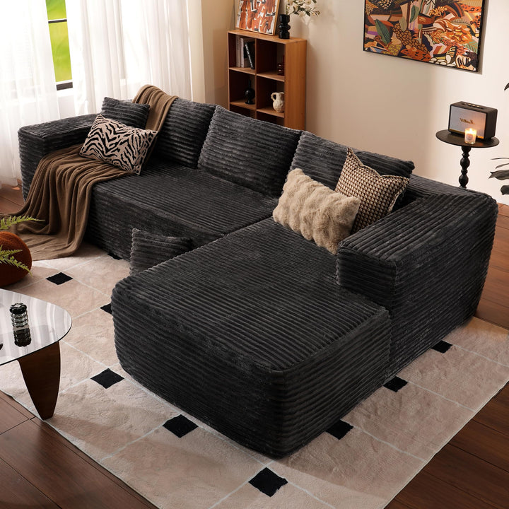 Ovios 104" L-formet modulsofa med chaise, myk kordfløyelsstoff, ingen montering nødvendig